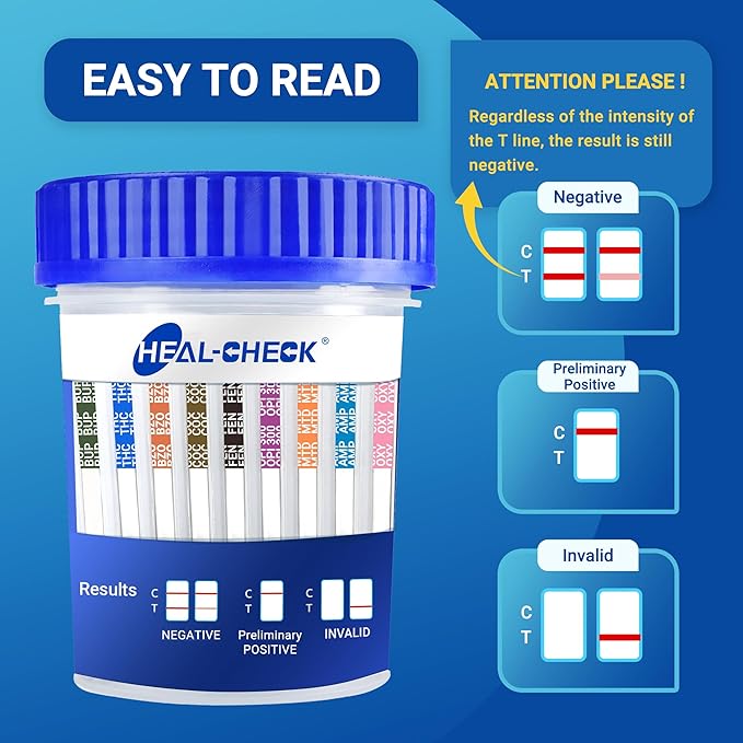 1 Pack 16 Panel Multi Drug Urine Test Kit, HEAL-CHECK Urine Drug Test Cup for Home or Workplace, Screens for Fen (Fentanyl), THC, AMP, BUP, BAR, BZO, COC, MET, MDMA, OPI, MTD, OXY, PCP, PPX, TCA, TML