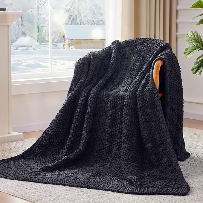 Knitted Weighted Blanket for Adult, Chunky Knit Weighted Throw for Sleep 48"*72" 15lbs, Cooling Breathable Heavy Blanket for Hot Sleepers, Machine Washable Blanket for Room Decor(Dark Grey)