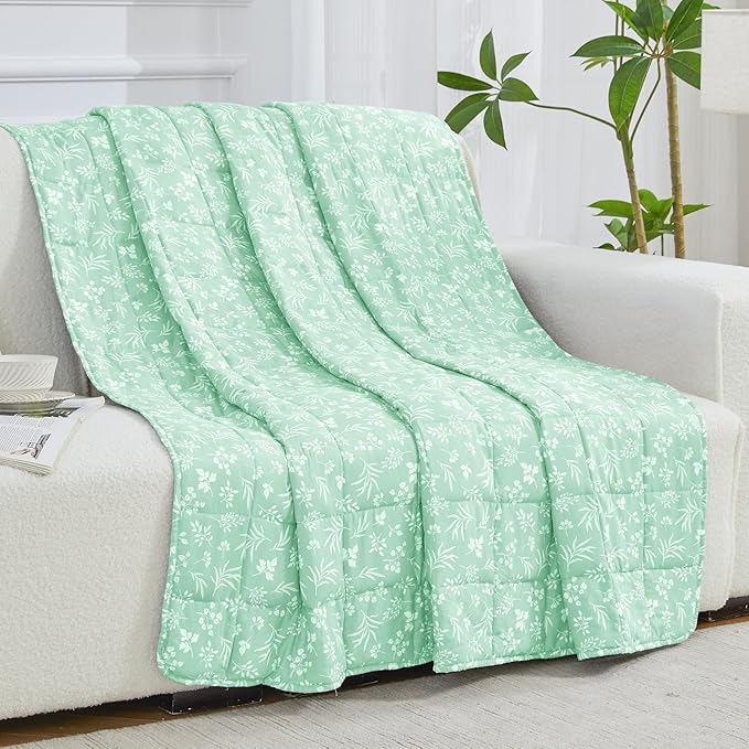 yescool Weighted Blanket for Adults (20 lbs, 48" x 72", Cyan) Cooling Heavy Blanket for Sleeping Perfect for 140-160 lbs, Twin Size Breathable Blanket with Premium Glass Bead, Machine Washable