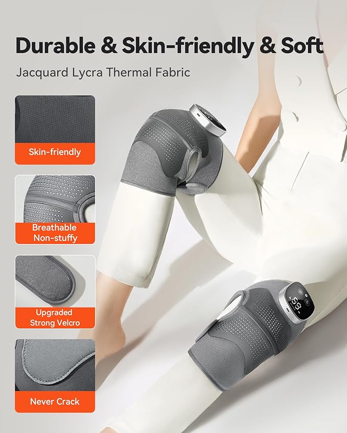 Knee Massager with Heat Vibration for Pain Relief MAXwarm 5.0[2026 Upgraded]-Heated Knee Brace with 5 Heat Levels and 4 Motors Massage, X-Warm Heat-Lock Tech, for Men Women(Grey, 1-Pack)