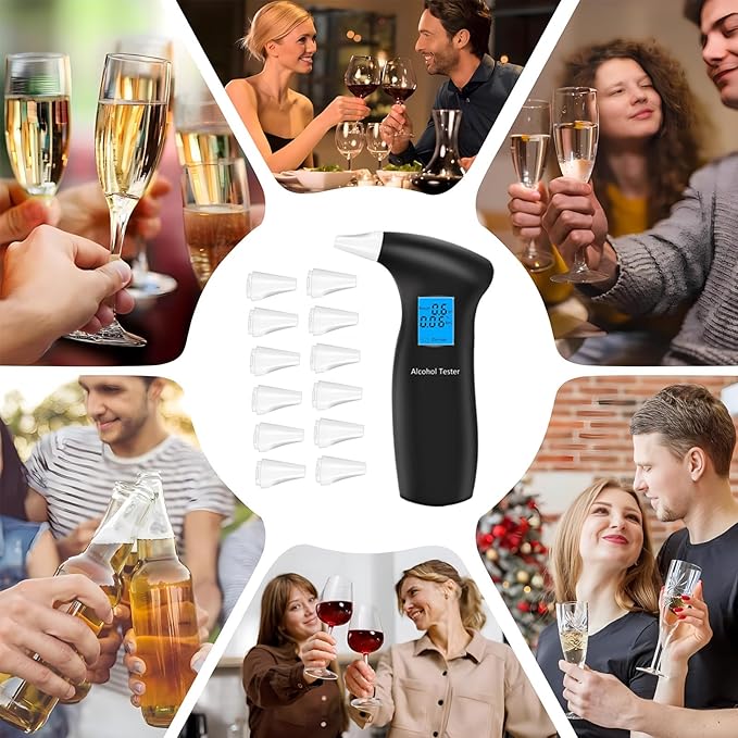 Breathalyzer with LCD Digital Display, Portable Tester for Alcohol Includes 12 Mouthpieces(Blue)