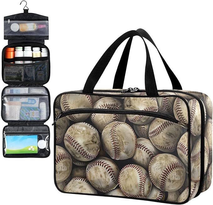 Fustylead Rustic Baseball Sport Themed Farmhouse Travel Medicine Organizer Bag Home Storage First Aid Kit Large Pill Case with Zipper for Pill Bottle, Vitamins, and Medical Supplies