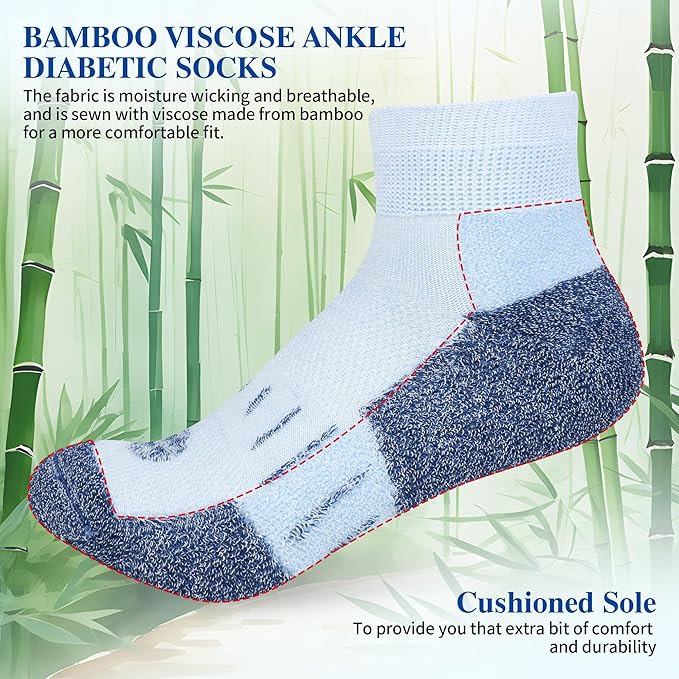 Diabetic Socks for Men,6 Pairs Ankle Mens Diabetic Socks,Diabetic Neuropathy Socks for Men Size 9-11/10-13/13-15.