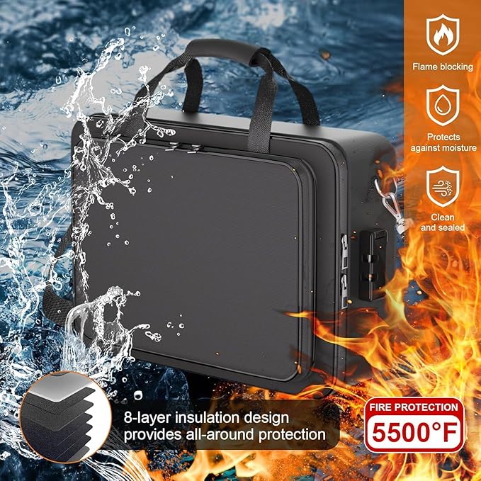 Fireproof Document Box, Fire Proof Safe For Home Documents, Fire Safe Document Box - 5500°F With a Password and Convenient Shoulder Strap, Upgraded Capacity , Suitable for Important Documents(Soft)