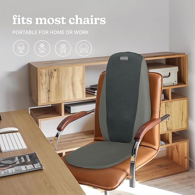 Homedics Shiatsu Massage Cushion with Heat, Pain Relief for Back Muscle Tension, Deep-Kneading Therapy Works Out Knots & Stiffness, 3 Massage Zones, Fits Most Chairs, for Home or Office