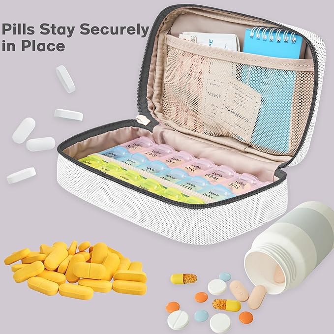 Weekly Travel Pill Organizer 2 Times A Day Pill Case for Purse with Removable AM PM 7 Day Pill Box Holder,Cute Medication Organizer Pill Container for Medicine, Vitamin, Supplement (Dark Grey, Medium)