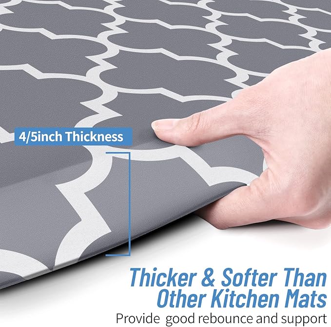 4/5 Inch Thick Kitchen Rugs, Kitchen Mat, Anti Fatigue Floor Mat, Waterproof Mats & Rugs, Heavy Duty PVC Ergonomic Comfort Standing Foam for Kitchen, Home, Office, Sink, Garage (24" x 17.3", Grey)