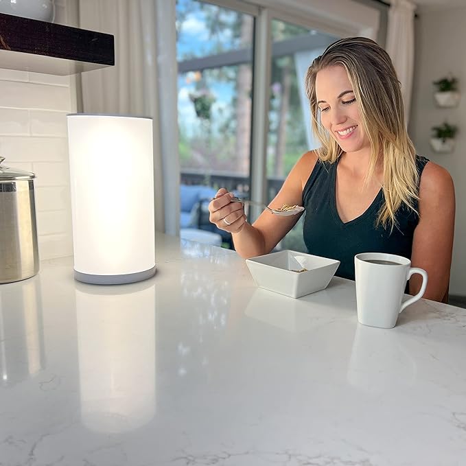 14 Inch Light Therapy Lamp, 10000 LUX 360 Degree Therapy Lamp, LED Bright White Light with Adjustable Height and Brightness to Fight Low Energy and Sunlight Deprivation, White