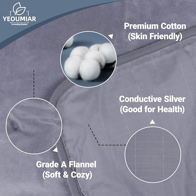 Grounding Blanket 60x80 inch Grounding Sheets Queen, Grounding Mat for Improved Sleep, Relieving Pain,Conductive Grounded Mats with Grounding Cord (Gray, 60 * 80 in)