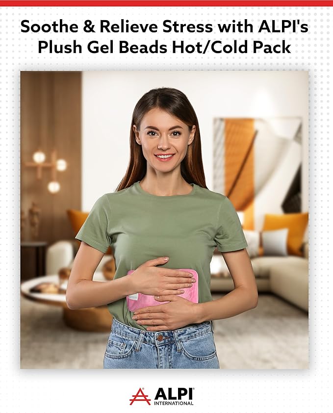 Alpi Rectangle Plush Gel Bead Ice Pack – 2 Pack Reusable Ice Packs with Beads for Hot & Cold Therapy - Soft, Plush Comfort for Muscle Aches & Relaxation (Pink)