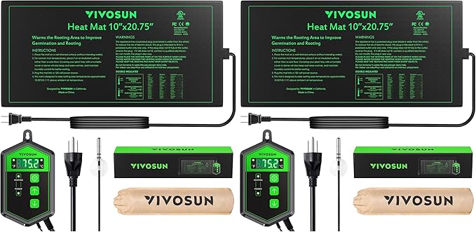 VIVOSUN 10"x 20.75" Seedling Heat Mat and Digital Thermostat Combo Set, UL & MET-Certified Warm Hydroponic Heating Pad for Germination, Indoor Gardening, Greenhouse (Pack of 2)