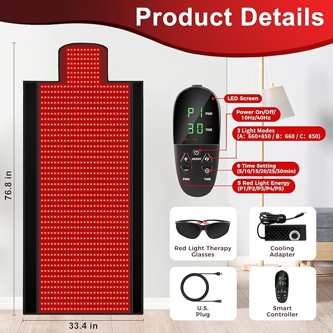 Red Light Therapy Mat, 2in1 LEDs (660nm& 850nm) Red Light Therapy Blanket, Premium Material, Adjustable Timer & Intensity