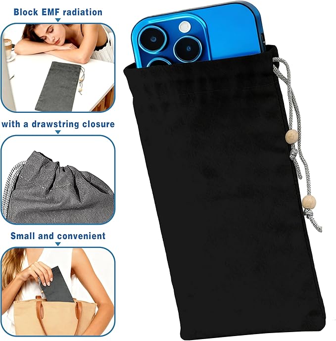 EMF Shield Sleeve for Cell Phone Reduce Signal Anti-EMP Pouch Against Radiation, EMF, 5G, RFID Blocking 4x8 Inch Black Phone Sleeve Bags