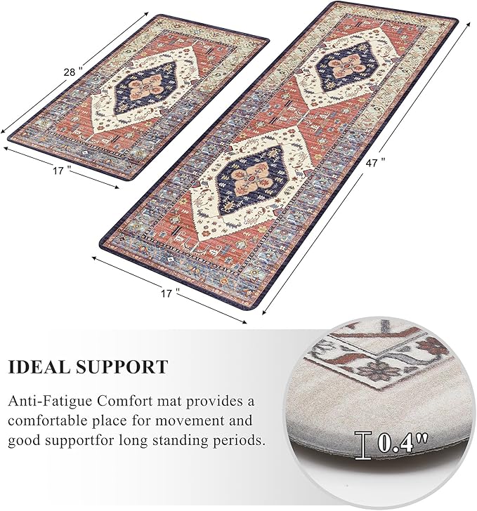 Pauwer Anti Fatigue Kitchen Mats for Floor 2 Piece Set, Cushioned Memory Foam Kitchen Rug, Non Slip Kitchen Runner Rug Carpet, Waterproof Kitchen Sink Area Rug Comfort Standing Mat for Kitchen Laundry