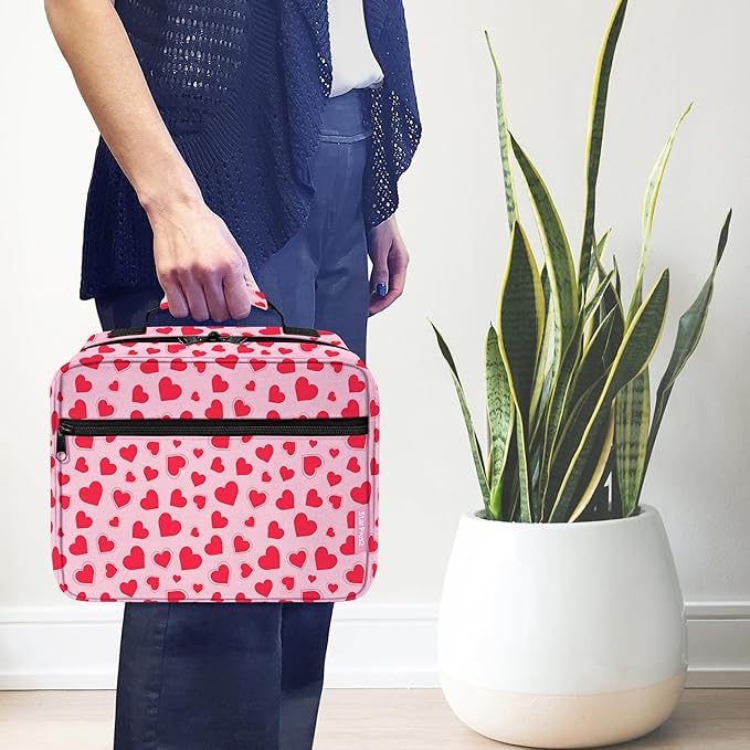 Large Pill Bottle Organizer - 10 Pockets Medicine Bag for Travel & Home Storage - Hearts