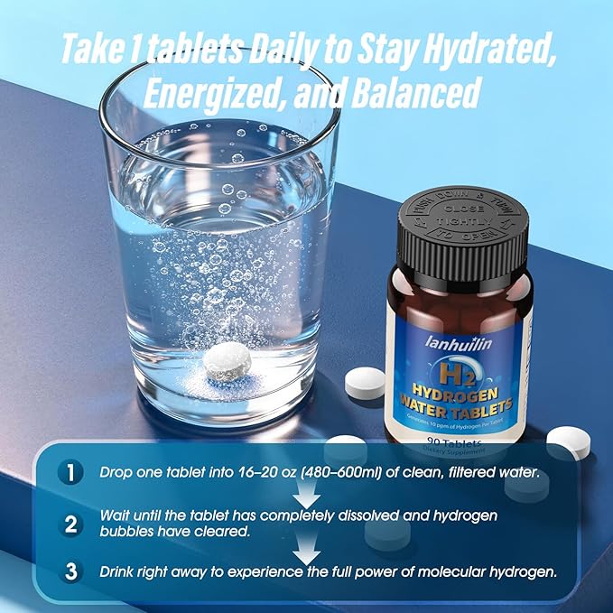 Hydrogen Water Tablets 150mg Magnesium – 10 PPM Molecular Hydrogen Tablets for Drinking Water, Supports Healthy Aging, Cellular Energy, Recovery & Brain Health – GMO-Free & Gluten-Free, 90 Tablets