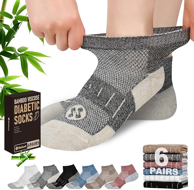 Diabetic Socks for Men,4 & 6 Pairs Low Cut Bamboo Viscose Wide Mens Diabetic Socks Size 9-11 10-13