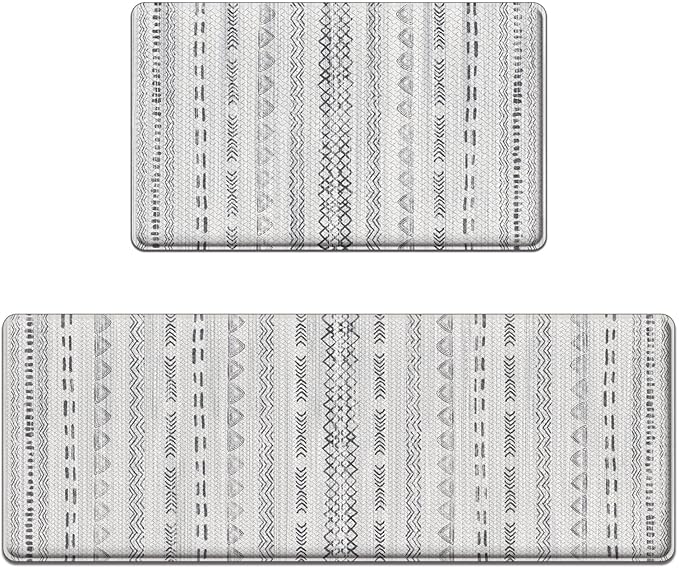 Arttown Boho Anti Fatigue Mats for Kitchen Floor, Moroccan Kitchen Mats Cushioned Anti Fatigue Rug, Waterproof Non-Slip Washable Kitchen Rugs - Gray