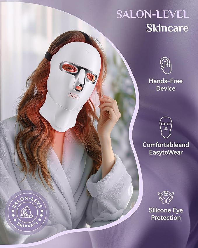 Red Light Therapy for Face-LED Light Therapy Mask Skin Care Mask,Cordless LED Face Mask face & Neck Red & Infrared Lights Masks Wavelength,USB C Rechargeable for Home Use Working Travel Yoga (silver)