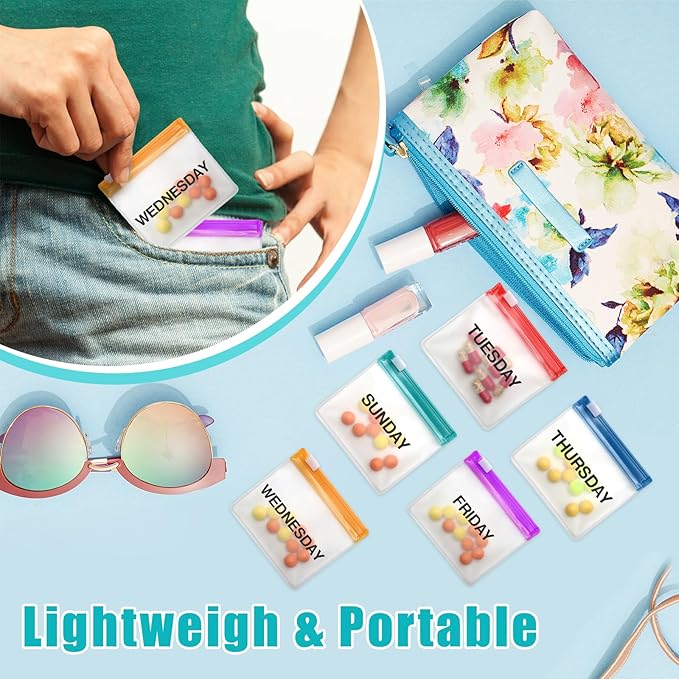 Reusable Pill Pouch Bags, Zippered Medicine Bags with Slide Lock, Portable Pill Packets for Pill Storage (70)