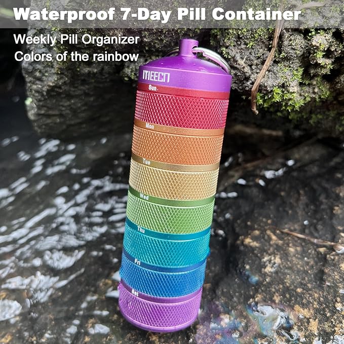 Weekly Metal Pill Organizer for Outdoor Travel, Aluminum, Waterproof, That is Shockproof and Has Large Compartments for Storing Vitamins, Fish Oil, Emergency Pills