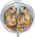 Two Prairie Dogs Pill Box Travel Pill Case for Purse Pocket Weekly Medicine Organizer with Mirror 3 Compartment Round Medicine Case Portable PillcaseHolder for Daily