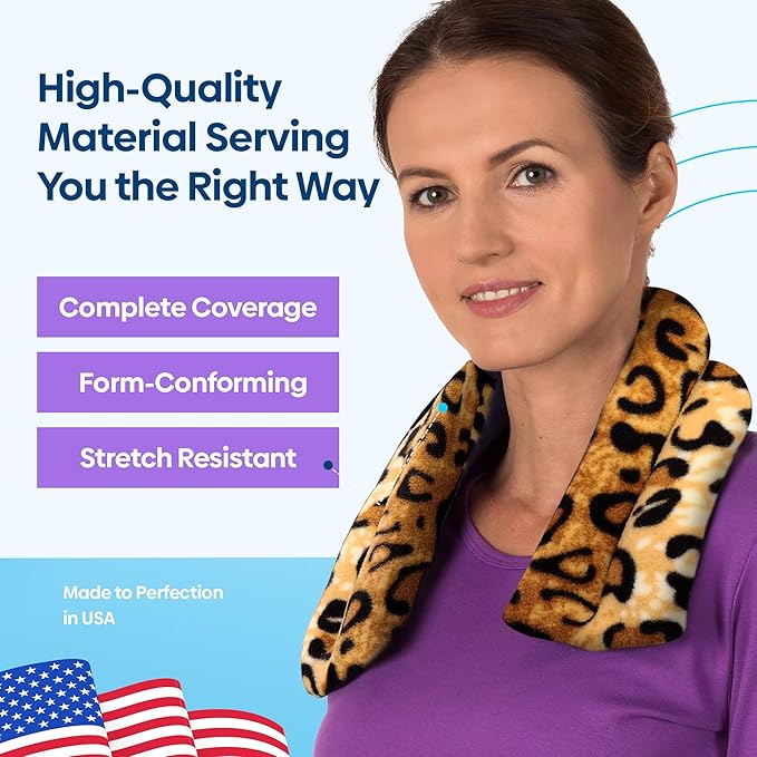 SunnyBay Microwave Heating Pad, Microwavable Heated Neck and Shoulder Wrap, Soothing Weighted Moist Heat or Ice Pack with Flaxseed and Lavender, 26x5 Inches, 2.5 lbs, Leopard