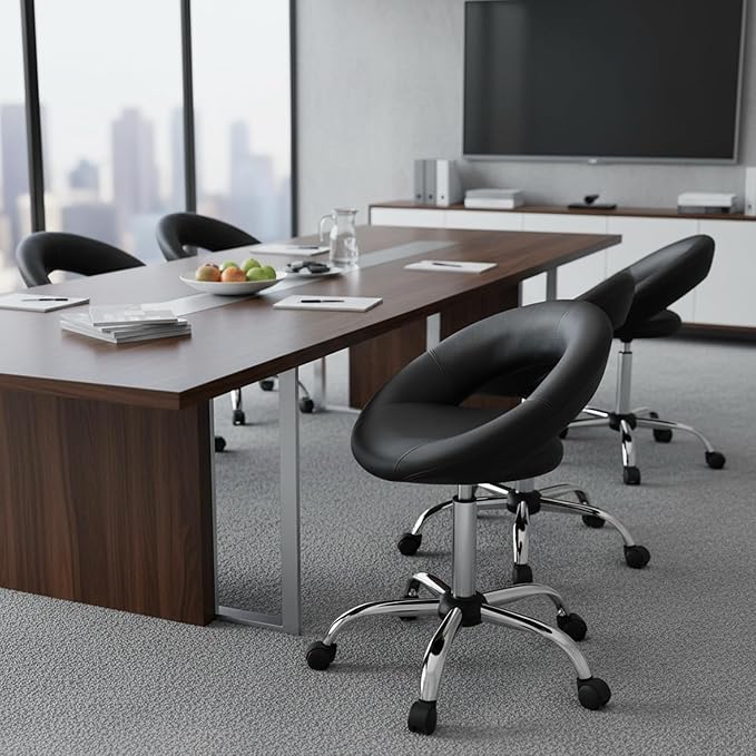 DUHOME Work Stool WY-171XF Crescent Adjustable Swivel Task Chair on Wheels (Black)