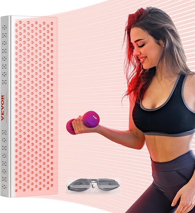 VEVOR Red Light Therapy for Whole Body, 300 Dual-Chip LEDs, 10Hz/40Hz Pulse, 3 Timing Setting, Red 660nm & Near Infrared 850nm Light Therapy Panel for Pain Relief, Wound Healing, Skin Health, 300W