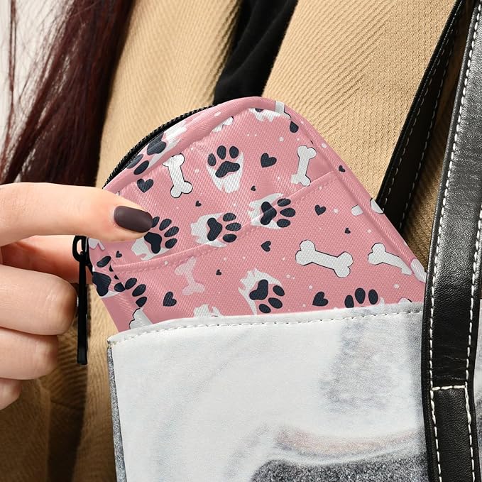 Fustylead Black Dog Paw Prints and Hearts Bones Pill Organizer and Storage Weekly with Zipper, Removable Pill Box Portable Medicine Organizer for Vitamin Fish Oil Supplement