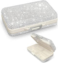 Yivaiks Bling Travel Pill Organizer Crystal Rhinestone 7 Compartments Portable Pill Case Daily Pill Box to Hold Vitamins Small Pill Container for Pocket Purse Medicine Organizer(White)