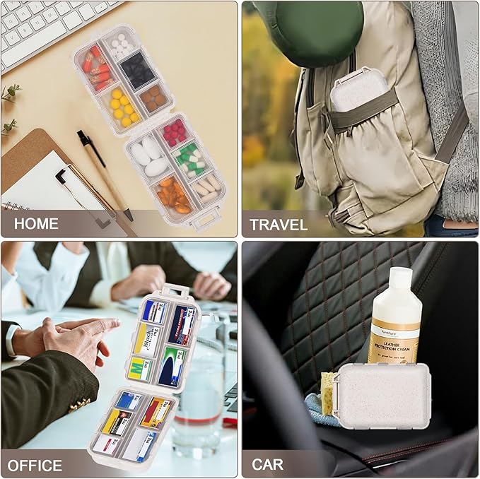 Large Travel Pill Organizer with Medicine Labels, Travel Pill Box Medicine Organizer Daily Pill Container 10 Compartments Pills Case (White, 189 Lables)