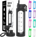 FIT Strong & Healthy 32 oz Glass Water Bottle with Straw Lid - Wide Mouth Borosilicate Glass Water Bottles with Time Marker, Silicone Sleeve & Extra Lid - 1L Large Motivational Drinking Bottle
