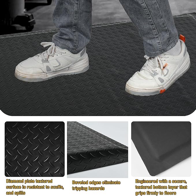 Nisorpa Anti Fatigue Mats Industrial 2' x 7' Ergonomic Standing Mat 15/16" Extra Thick Cushioned Shop Floor Mats Kitchen Mats Heavy Duty Commercial Diamond Plate Support for Leg & Back Pain, Black