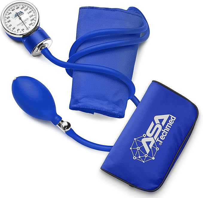 ASA TECHMED Manual Blood Pressure Monitor - Aneroid Sphygmomanometer for Nurses, Universal Standard Blood Pressure Cuff, Nurse Essentials with High-Molecular Velcro Nylon Arm Cuff (Royal Blue)
