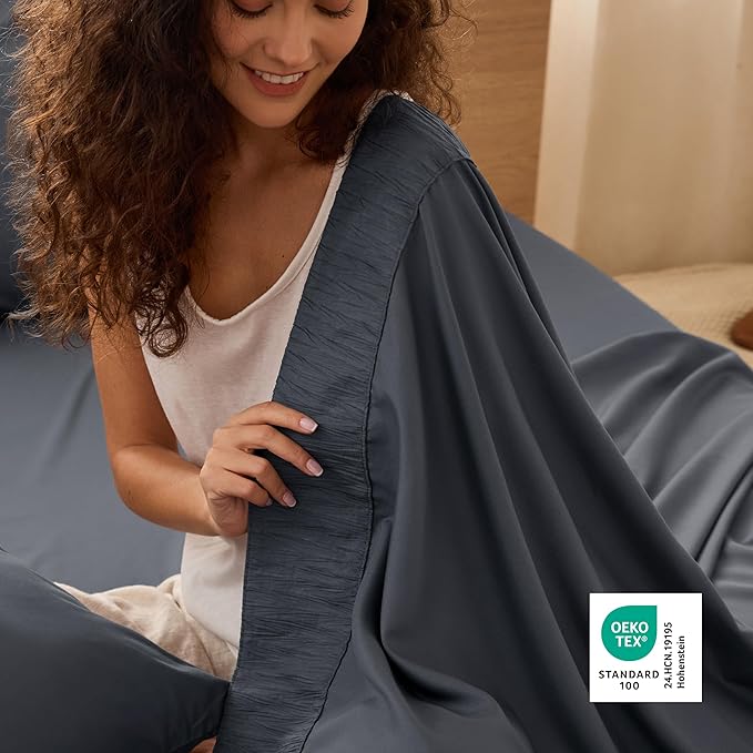 Bedsure Full Size Bed Sheets - 4 Pieces Soft Full Sheet Set - Breathable & Cooling - Hotel Luxury - Easy Care Polyester Microfiber Bedding for Women, Men, Dark Grey
