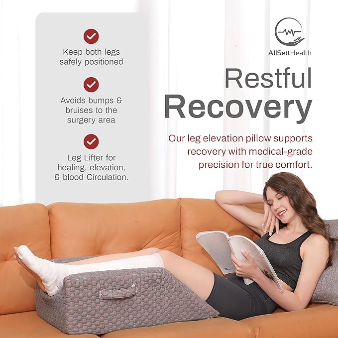 Double Leg Elevation Pillow Post Surgery Leg Pillow | Ankle Knee Surgery – Memory Foam Leg Rest Support Pillow for Injuries, Leg Pain, Hip, Knee Pain, Improve Blood Circulation 29” x 16” x 9.5”