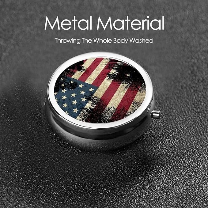 Metal Pill Organizer Travel Friendly Portable Compact Pill Box Cute Pill Case to Hold 3 Compartments (American Eagle Art USA Flag)