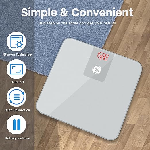 GE Digital Scale Body Weight, Smart Bluetooth Bathroom Scales for Weight and BMI Accurate Body Weighing with App for People - 400lb Electronic Scale Silver Grey