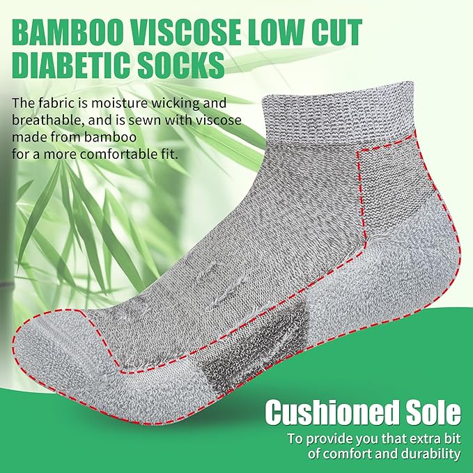 Diabetic Socks for Men,4 & 6 Pairs Low Cut Bamboo Viscose Wide Mens Diabetic Socks Size 9-11 10-13
