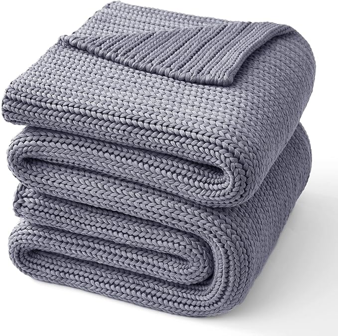 Guohaoi Knitted Weighted Blanket for Adults (Light Grey 48"x72" 12lbs) No Beads Cooling Throw Blanket for Hot Sleepers, Home Decor Breathable Chunky Knit Heavy Blanket Use on Full Size Bed