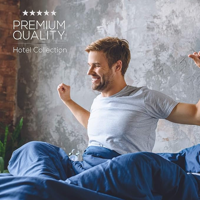 Mueller Ultratemp King Size Sheets Set, Super Soft 1800, 6 Piece, Deep Pocket up to 16" Cooling Sheets King Size, Transfers Heat, Breathes Better, Hypoallergenic, Wrinkle, Navy