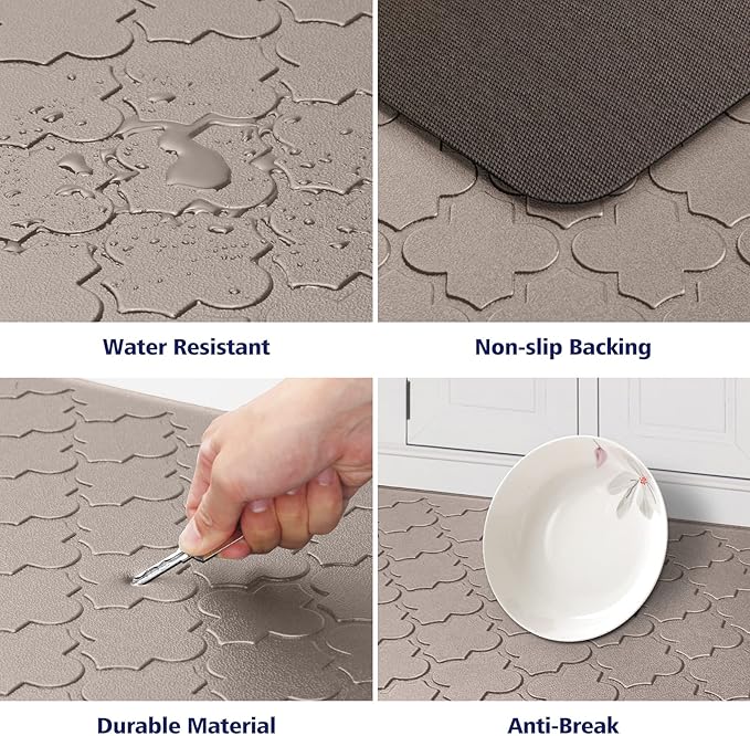WISELIFE Kitchen Mat Cushioned Anti Fatigue Floor Mat,17.3"x28",Thick Non Slip Water Resistant Kitchen Rugs and Mats,Heavy Duty Foam Standing Mat for Kitchen,Floor,Home,Office,Desk,Sink,Laundry, Khaki