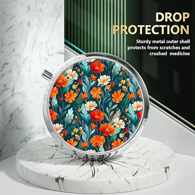 Nipichsha Pill Box, Small Pill Case for Purse & Pocket, Cute Travel Medicine Organizer, Portable Medicine Container Holder to Hold Vitamins, Medication, Fish Oil & Supplement, B04-Beautiful Flowers