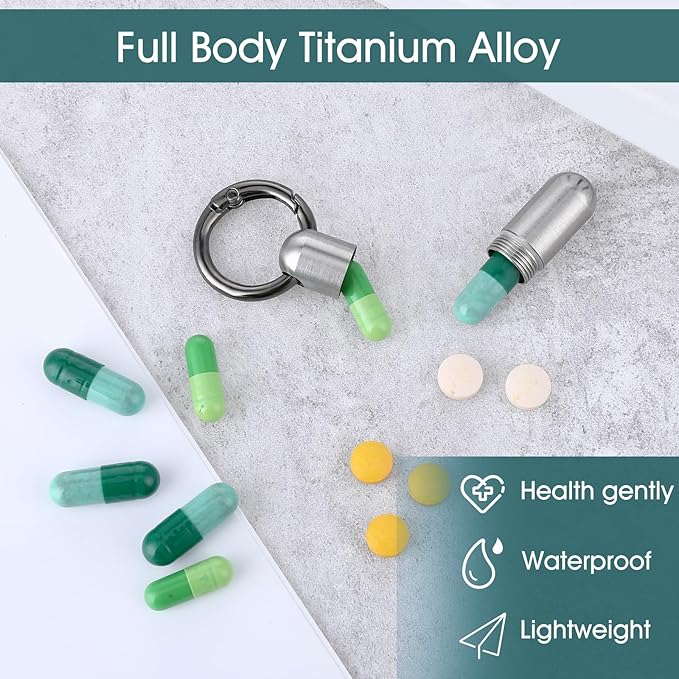 2 PCS Small Pill Case Micro Keychain Pill Holder Portable Waterproof Container Tiny Pocket Medicine Organizer with Keyring for Travel Purse Pocket Handbag Outdoor