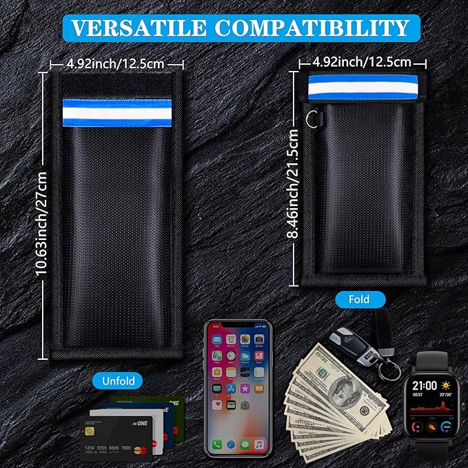 Faraday Bags for Phones and Car Keys (2 Pack), Military Grade Signal Blocking Bag Blocks 5G, WiFi, GPS, RFID & Bluetooth, Anti-Theft Protection for Phones & Digital Privacy