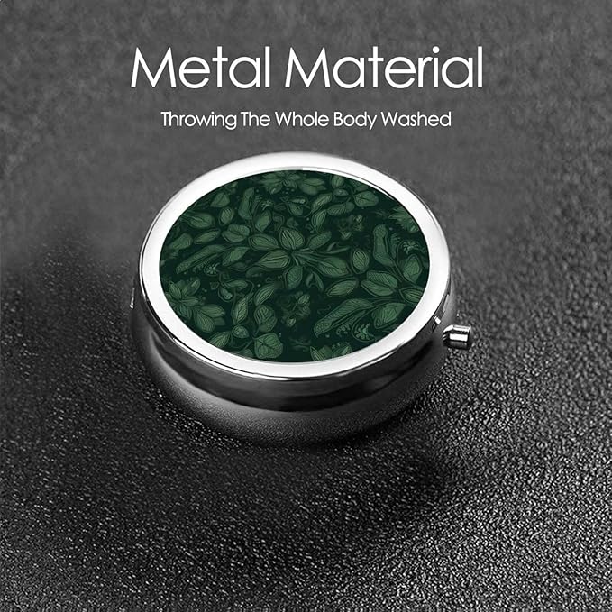 Hunter Green Floral Petals Pattern Print Pill Box 3 Compartment Small Pill Case Portable Pill Box for Pocket Or Purse Cute Medicine Organizer Holder to Hold Vitamins Medication
