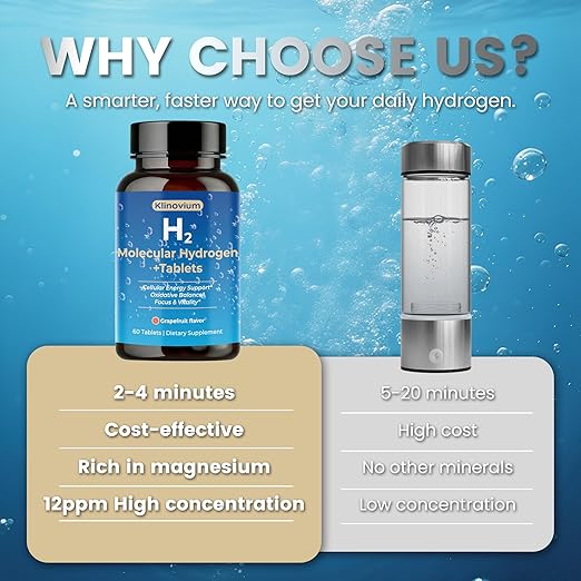 Hydrogen Water Tablets, Molecular Hydrogen Tablets with Magnesium, 12PM h2 Molecular Hydrogen, Supports Cellular Health, Oxidative Balance, Focus & Vitality, 60 Counts