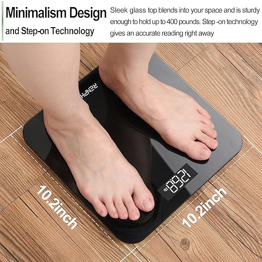 RENPHO Scale for Body Weight, Mechanical Bathroom Weighing Scale, Highly Accurate & Measures Weight up to 400 lb/180kg, Batteries Included, 10.2"/260mm, Black-Core 1S