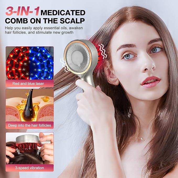 3 in 1 Scalp Massager Hair - 360° Hair Oil Applicator Electric Scalp Massager IPX7 Waterproof for Home & Travel(Silver)